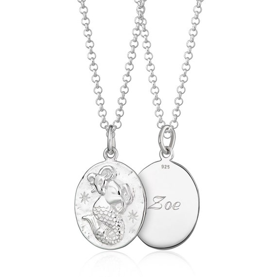 Engraved Silver Capricorn Zodiac Necklace December and January
