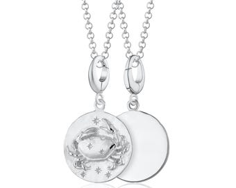 Sterling Silver Cancer Zodiac Necklace: June July Birthday Gift