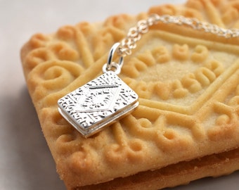 Sterling Silver Custard Cream Charm Necklace - Biscuit Necklace - Custard Cream Pendant - Custard Cream Necklace - Gifts for Her