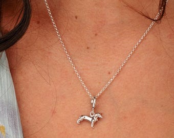 Sterling Silver Dachshund Charm Necklace: Weiner Dog Pendant, Dog Lover Gift