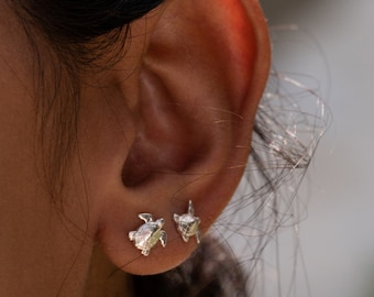 Boucles d&#39;oreilles tortue en argent sterling - clous Terrapin - cadeaux marins pour elle - cadeau d&#39;anniversaire - boucle d&#39;oreille tortue de mer