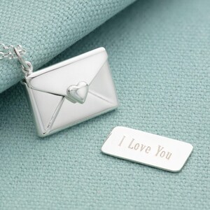 Engraved Sterling Silver Envelope Necklace: with "I Love You" message insert image 5
