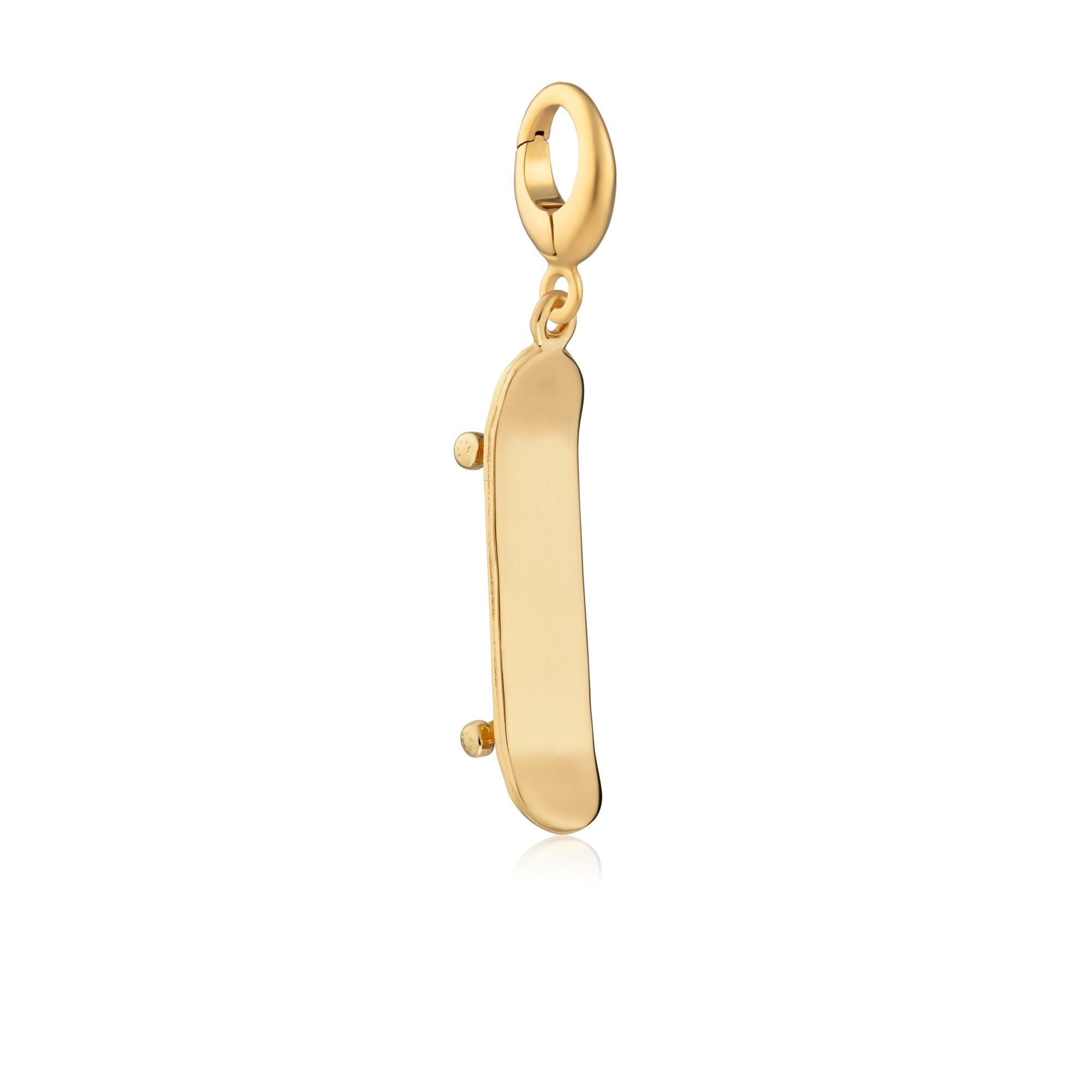 Gold Plated Skateboard Charm, 3D Skateboard Pendant, Skateboarding Charm, Gift for Skater, Gold Plated Silver Charm, Slide on or Clip on