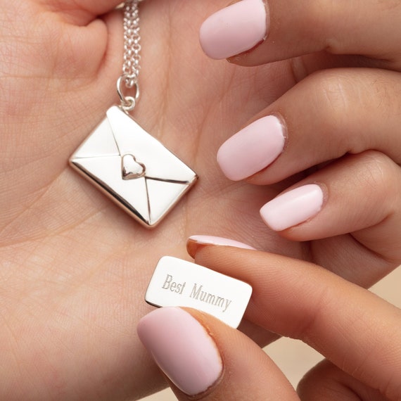 Engraved Sterling Silver Envelope Necklace: Engraved Love Letter Jewellery