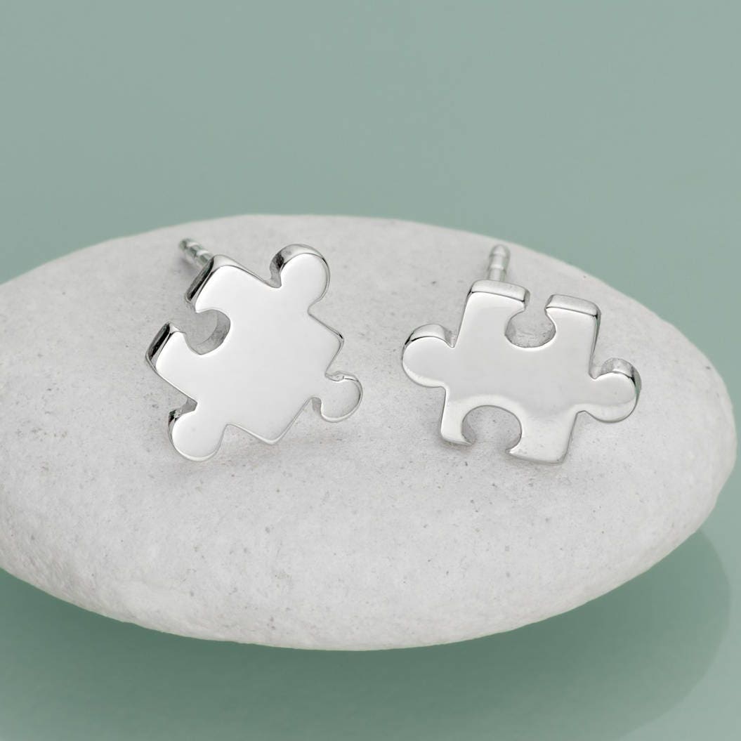 Sterling Silver Jigsaw Puzzle Stud Earrings Puzzle Piece Etsy UK