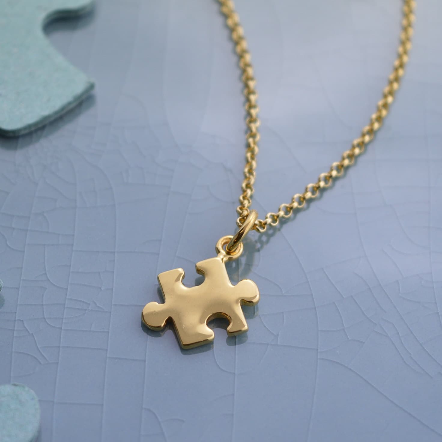 Gold Jigsaw Charm Necklace Jigsaw Puzzle Necklace Jigsaw Etsy