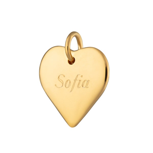 Engraved Gold Plated Medium Heart Charm, Engraved charm, Slide On or Clip On Love Charm, Gold Charm Bracelet or Necklace