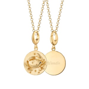 Engraved Gold Plated Cancer Zodiac Necklace - Gold Crab Necklace - Cancer Star Sign - Horoscope Pendant - Constellation Coin Necklace