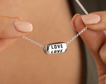 Love is All Around Necklace (Black), Love Word charm necklace, love spinner necklace, Valentines Gifts, Black Enamel