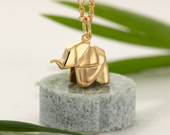 Gold Plated Origami Elephant Necklace - Gifts for Her - Elephant Pendant - Gold Elephant Necklace - 1st Anniversary - Origami Charm