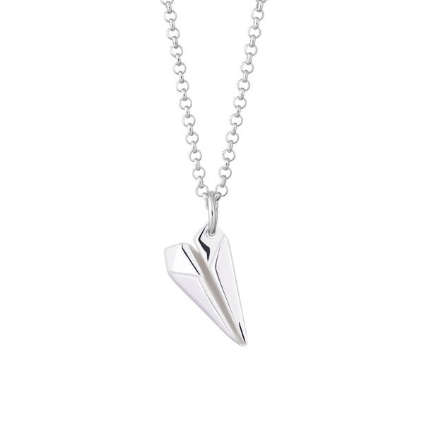 Sterling Silver Paper Plane Charm Necklace - 1st Anniversary Gift - Paper Plane Necklace - Paper Plane Pendant, Paper Gift, Traveller Gift