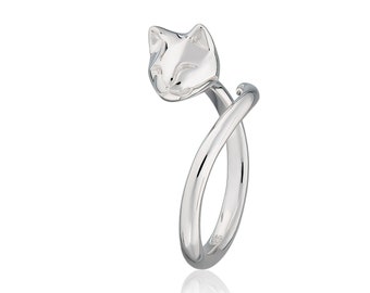 Silver Cat Ring - Gold Plated Cat Ring - Cat Jewellery - Adjustable Cat Ring - Cat Lover Gift - Animal Ring - Open Ring - Feline Jewellery