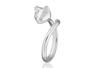 Sterling Silver Open Style Adjustable Cat Ring: (Adjusts to fit Ring Sizes 6-8)