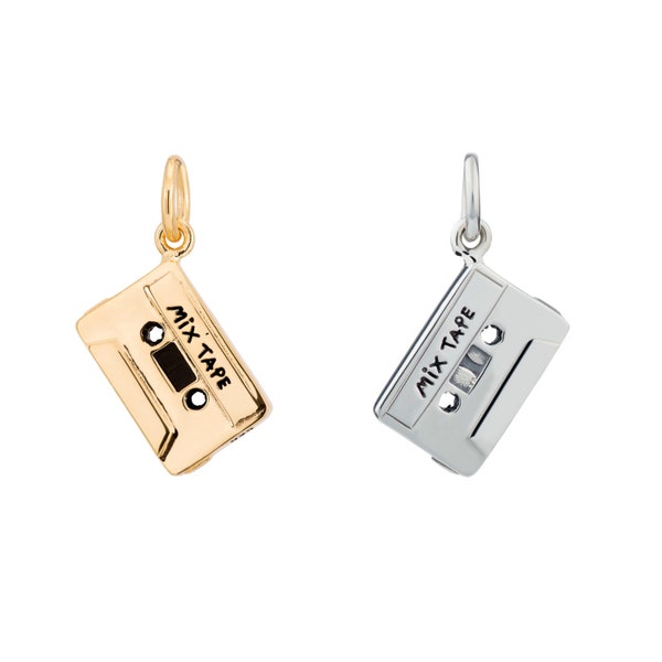 Kassette Tape Charm, MixTape Charm, Kassette Tape Anhänger, Retro Style Charm, Sterling Silber oder Gold Charm, aufschieben oder aufclipsen