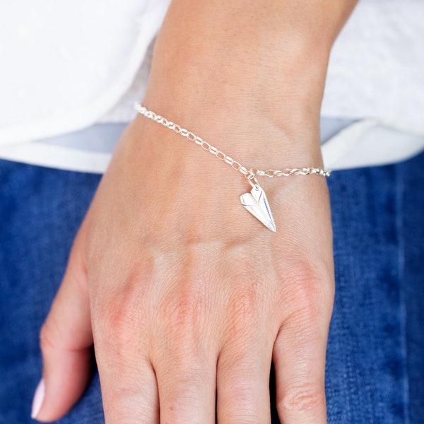 Sterling Silver Paper Plane Bracelet - 1st Year Anniversary Gift - Paper Plane Pendant - Paper Plane Charm Bracelet - Personalised Gifts