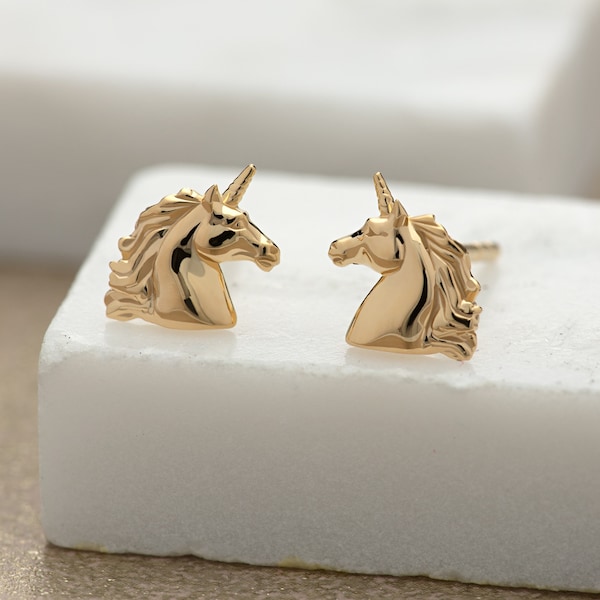 Gold Unicorn Stud Earrings - Unicorn Gift - Unicorn Jewelry - Unicorn Earrings - Unicorn Studs - Gift For Her