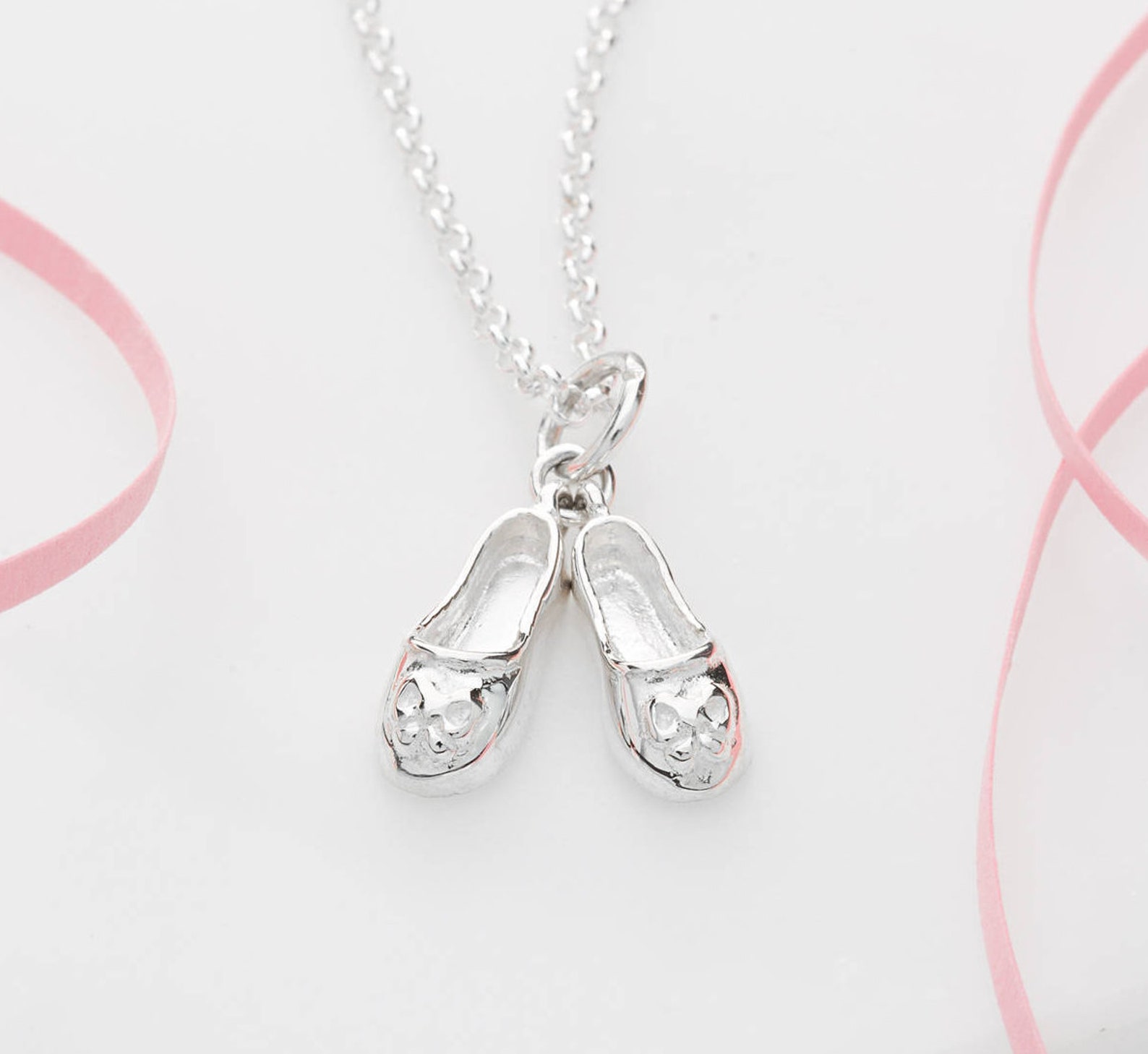 sterling silver ballet shoes necklace - gifts for girls - ballet shoes pendant - ballet shoes necklace - silver ballet shoes cha