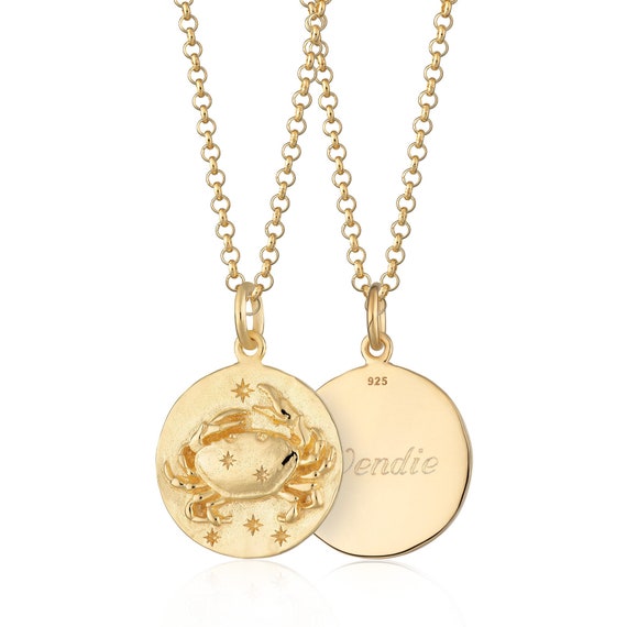 Engraved Gold Plated Cancer Zodiac Necklace Gold Crab Necklace
