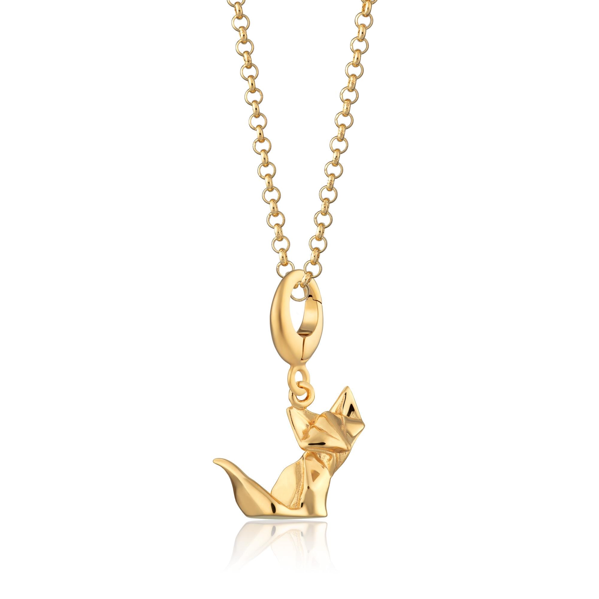 Collana con ciondolo in oro con volpe, gioielli origami, catena con