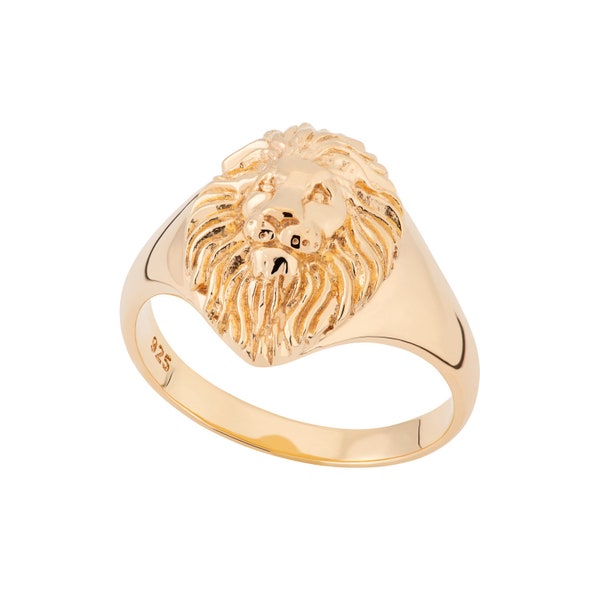 Lion Head Signet Ring - Zodiac Leo Jewellery - Gold Animal Ring - Silver Wild Cat Accessory - Giant Cat Face - Ring Band - Statement Lioness