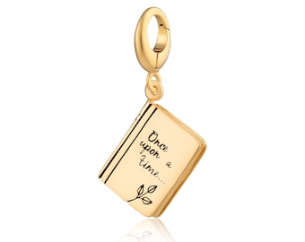 Gold Plated Story Book Charm: Recycled Sterling Silver Clip-On Pendant