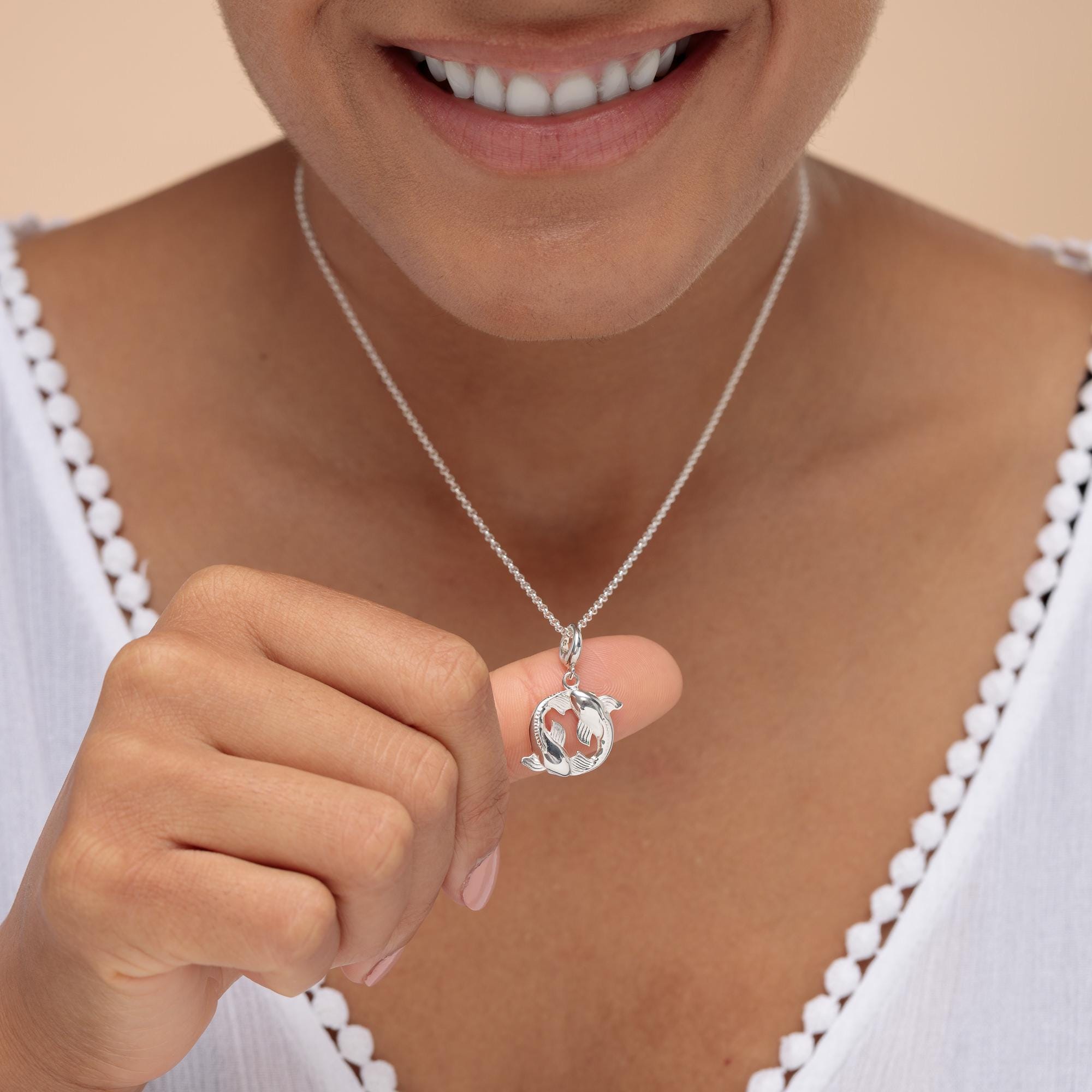 Pendentif Argent 925 Poissons Zodiaque – Signe Astrologique Poisson Noirci Oxydé Main – Bijou Élégant Horoscope