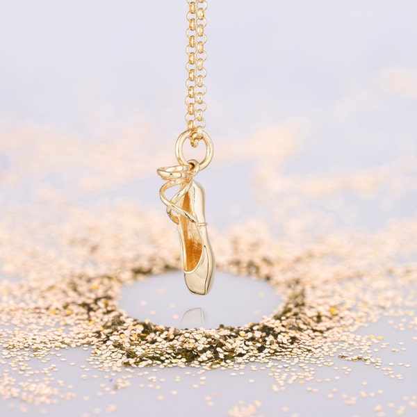 Gold Plated Pointe Ballet Shoe Necklace - Ballerina Slipper Charm - Gold Ballet Pendant - Dance Accessory - Ballet Jewellery