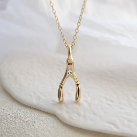 9 Carat Gold Wishbone Necklace With Diamond Ruby or Sapphire
