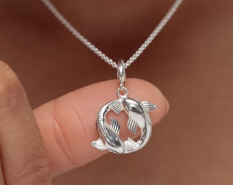 Collier pendentif poisson carpe en argent sterling - cadeaux pour elle - pendentif carpe - breloque poisson en argent - Yin Yang - bijoux signe astrologique poissons