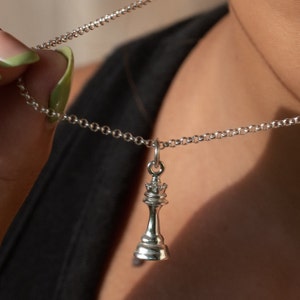 Sterling Silver Chess Piece Charm Necklace - Chess Pendant - Chess Necklace - Chess Gifts - Chess Jewelry - Hobbies Necklace