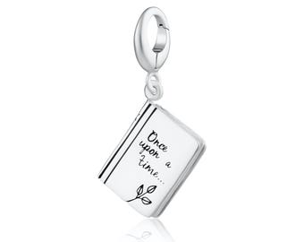 Sterling Silver Story Book Charm: 'Once Upon a Time' Inscription, Compatible with Pandora