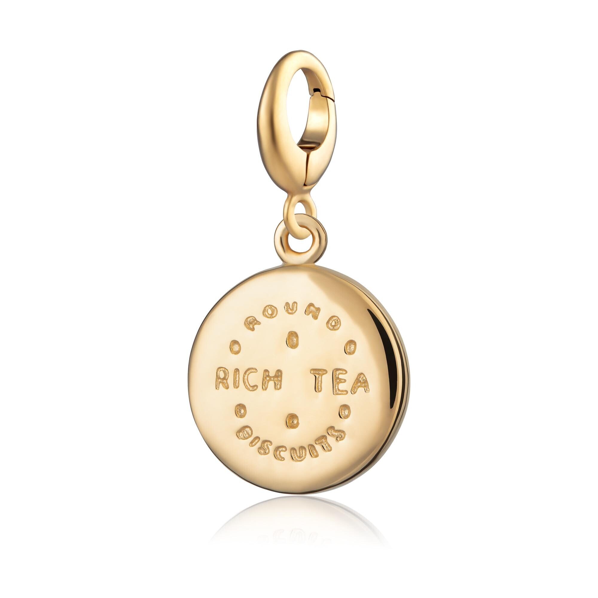 Gold Plated Rich Tea Biscuit Charm, Digestive Biscuit Charm, Biscuit Lover Gift, Slide On or Clip On Charm