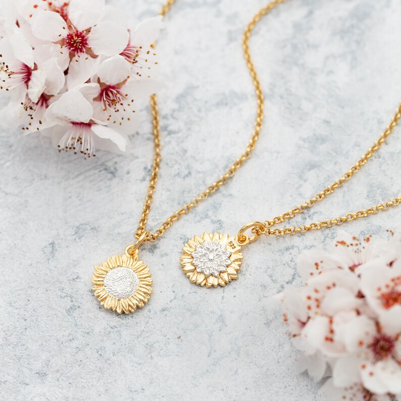 Personalised Gold Plated Sunflower Necklace Flower Necklace Etsy