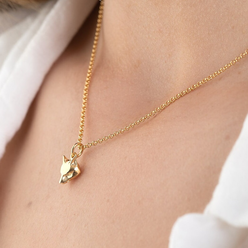 Gold Fox Charm Necklace Fox Necklace Fox Gift Fox Jewellery Gold Fox Necklace Quirky fox charm Animal charm jewelry image 1