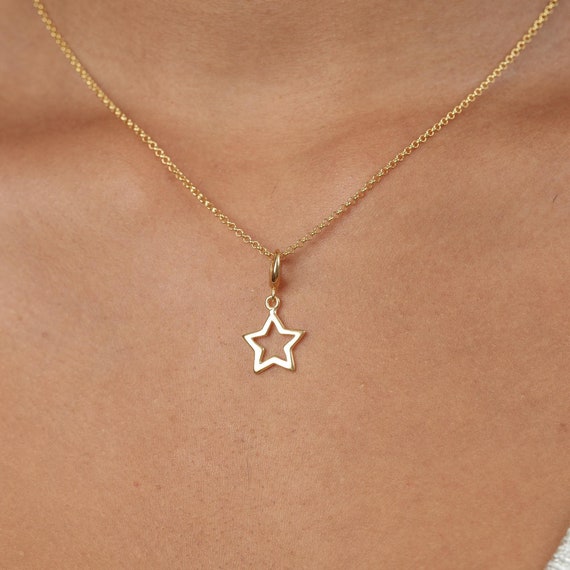 Gold Plated Open Star Charm Necklace - Star Pendant