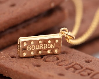 Vergoldete Bourbon Keks Halskette - Keks Charme Schmuck - Bourbon Keks Anhänger - Bourbon Keks Halskette - Geschenke Keks Liebhaber