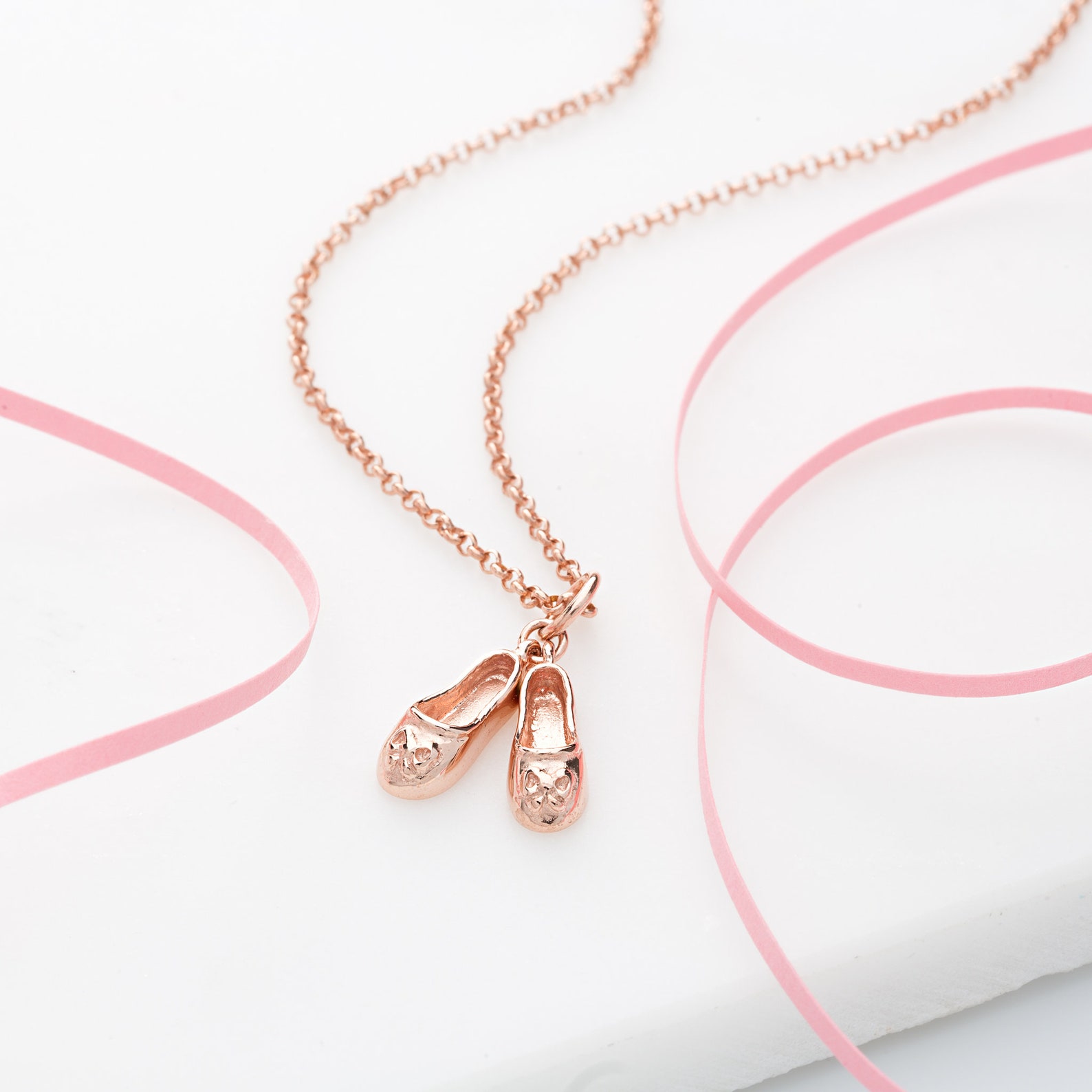 rose gold ballet shoes charm necklace - personalised ballet shoes pendant - ballet dancer gift - ballerina gift - pink ballet sh