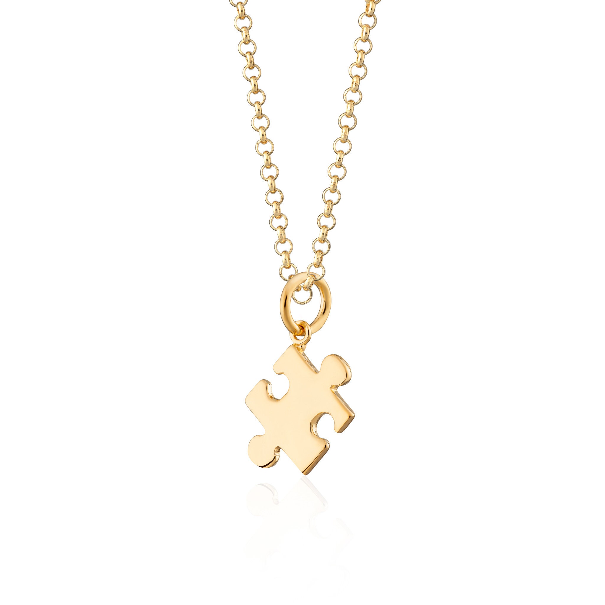Gold Jigsaw Charm Necklace Jigsaw Puzzle Necklace Jigsaw Etsy