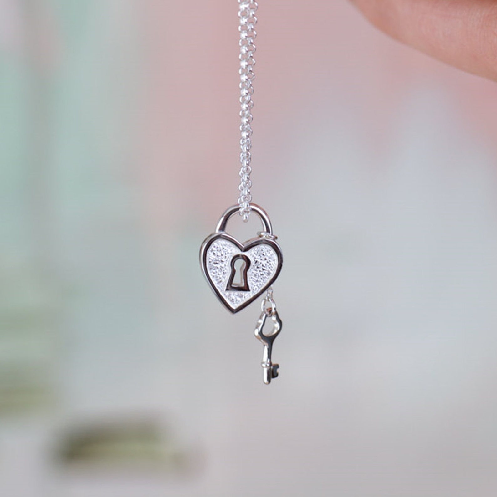 Personalised Silver Heart Shaped Padlock and Key Necklace Etsy