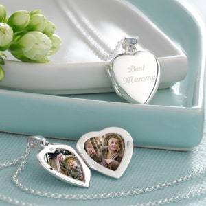 Engraved Silver Large Heart Locket Necklace - Engraved Jewelry - Mothers Day Gift -   Locket - Sterling Silver Locket