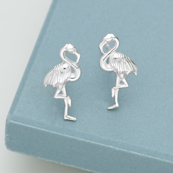 Orecchini a forma di fenicottero in argento sterling, graziosi orecchini a forma di uccello, regalo per gli amanti, regalo per lei, orecchini delicati / SD200P - Italia
