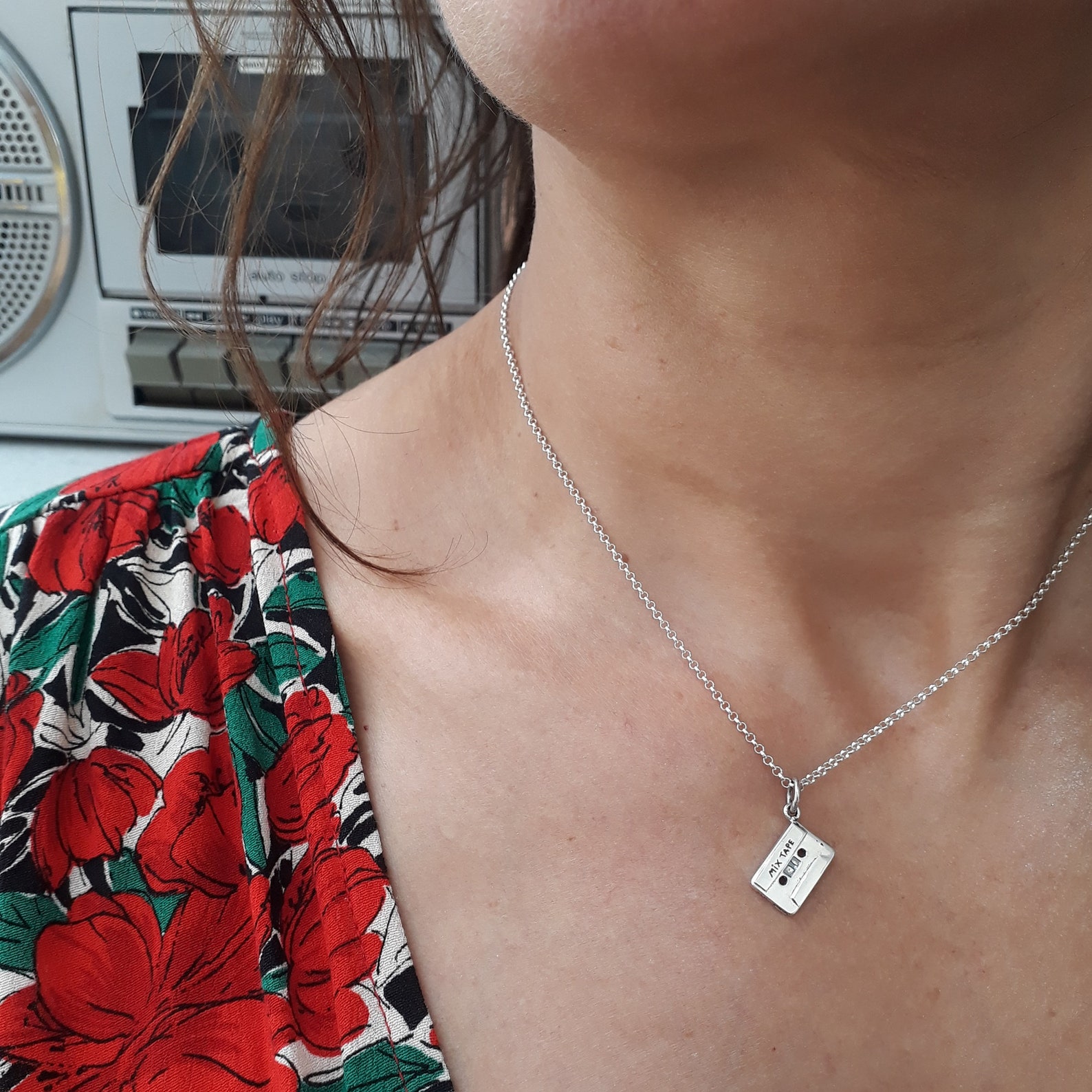 Sterling Silver Cassette Tape Necklace Cassette Tape Pendant Etsy