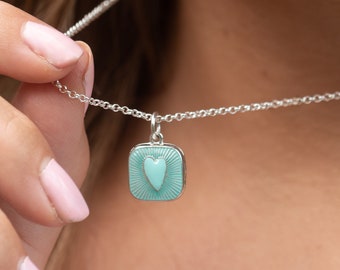 Turquoise Heart Locket Necklace, locket necklace for women, Sterling Silver Locket Necklace, Gift for Her, 925 Silver or 18ct Gold