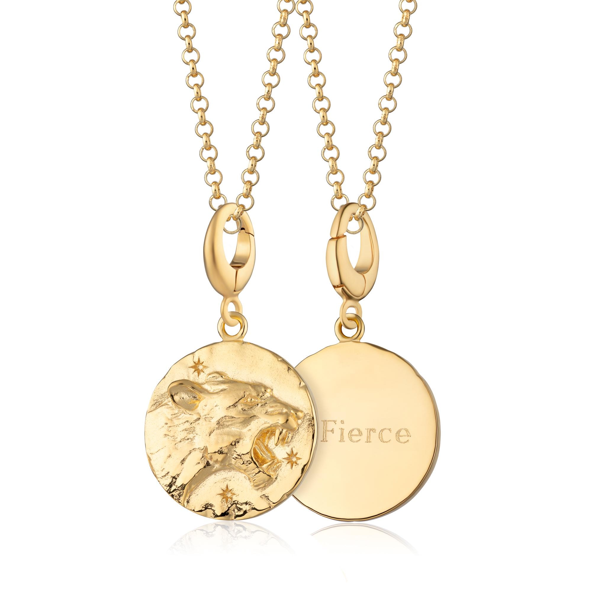 Engraved Gold Plated Leo Zodiac Necklace - Personalized Leo Necklace - July or August Jewelry Gifts - Engraved Lion Head Coin Pendant