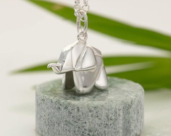 Sterling Silver Origami Elephant Necklace - Gifts for Her - Elephant Pendant - Silver Elephant Necklace - 1st Anniversary - Origami Charm