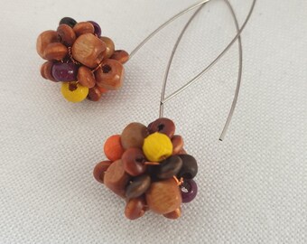 Brown Lolita Fall Dangle Earrings, Wooden Earrings, Funny Dangle And Drop Earrings, Gift for Mother Friend Teacher, Contemporary Design