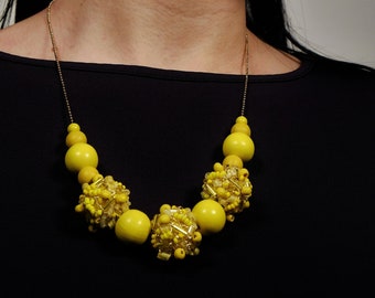 Yellow Lolita Statement Necklace, Unique Chunky Beaded Necklace, Lady Wife Anniversary, Bold Jewellery, Modern Woman Mum Girlfriend Sister