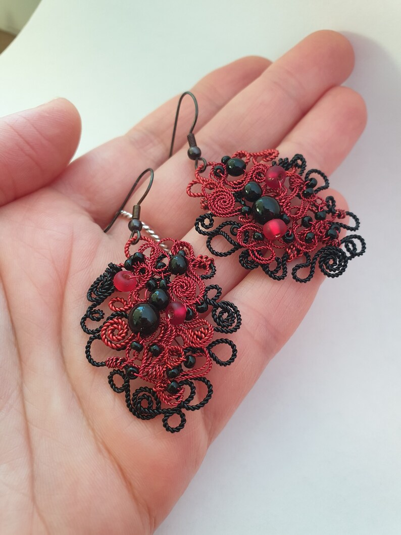 Rossali Bohemian Red Drop Earrings Red Elegant Earrings Black And Red Chandelier Earrings Flamenco Red Earrings Prom Red Earrings