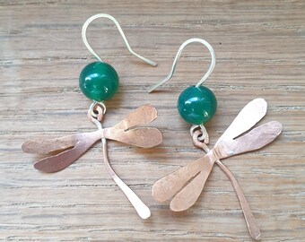 Dragonfly Green Earrings Wedding Girlfriend Nature And Bug Lover, Bridesmaids Symbolic, New Beginning, Green Jade, Symbol Gift