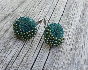 Round Green Earrings, Green Half Moon Earrings for Mother, Green Gift Mum, Green Lover, Classic Lover Earrings, Lever back Elegant Green